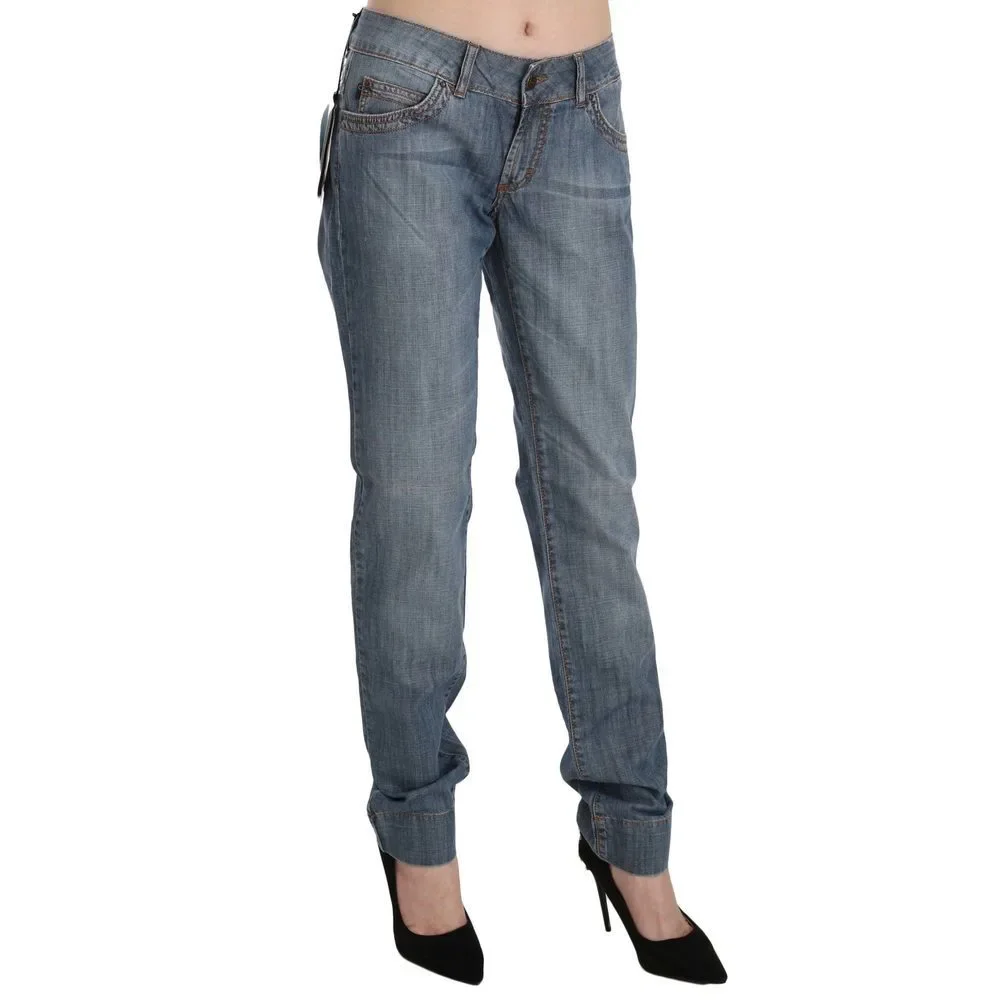 Just Cavalli Blue Washed Cotton Low Waist Slim Fit Denim Pants - Picture 2 of 4
